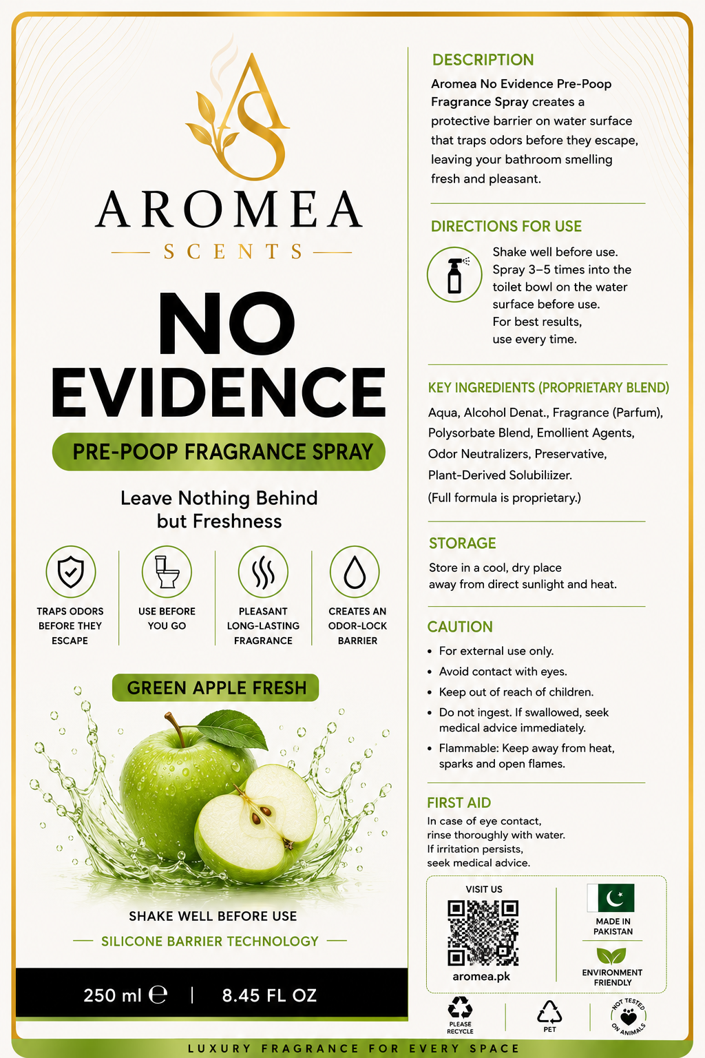 Aromea No Evidence Green Apple Fresh Pre-Poop Fragrance Spray