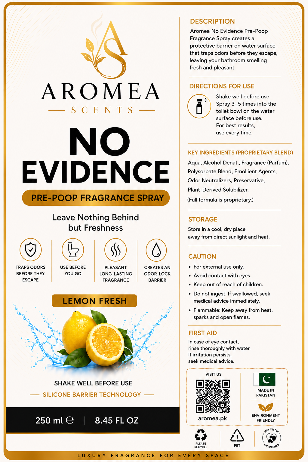 Aromea No Evidence Lemon Fresh Pre-Poop Fragrance Spray