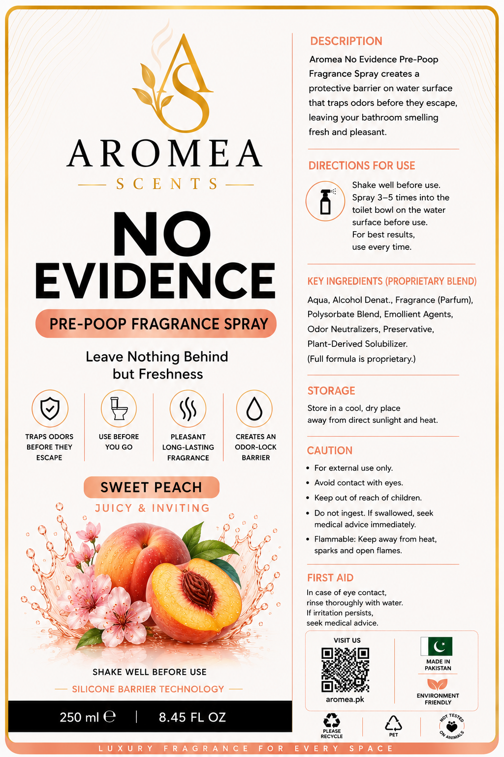 Aromea No Evidence Sweet Peach Pre-Poop Fragrance Spray